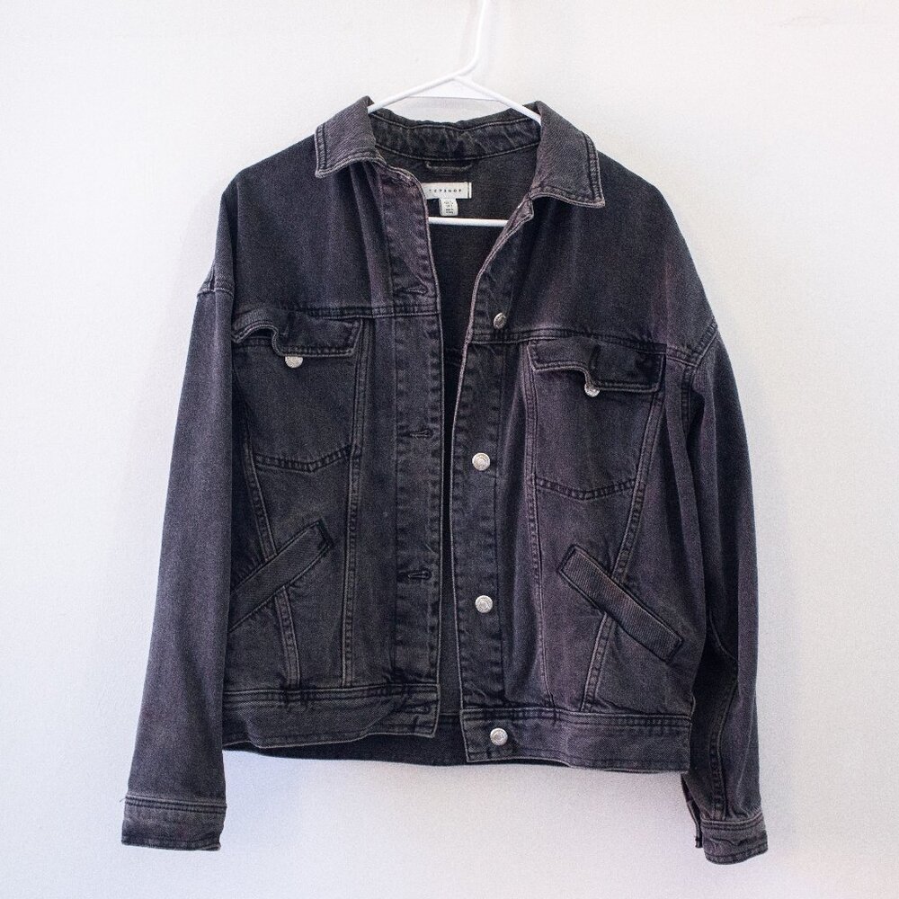 Topshop Oversized Denim Jacket in Gray, Size XS